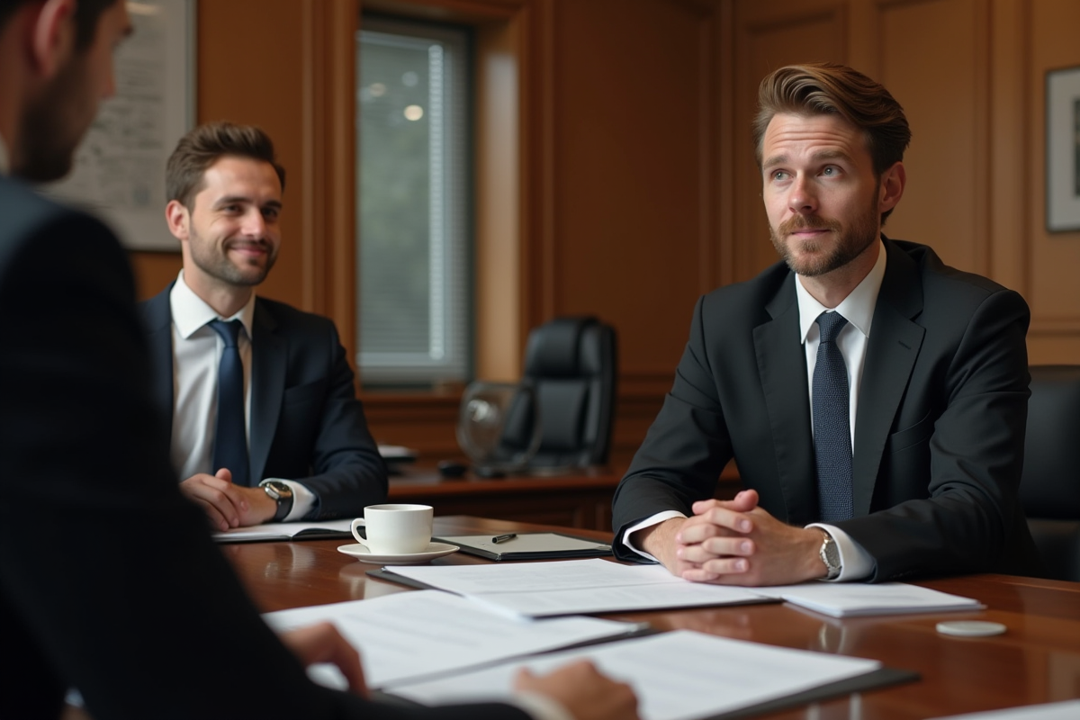 Avocat en discussion avec un client dans une salle lumineuse
