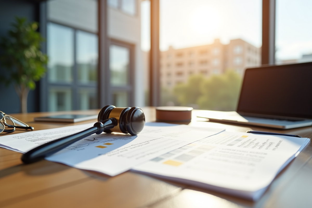 Espace de travail professionnel avec documents et gavel