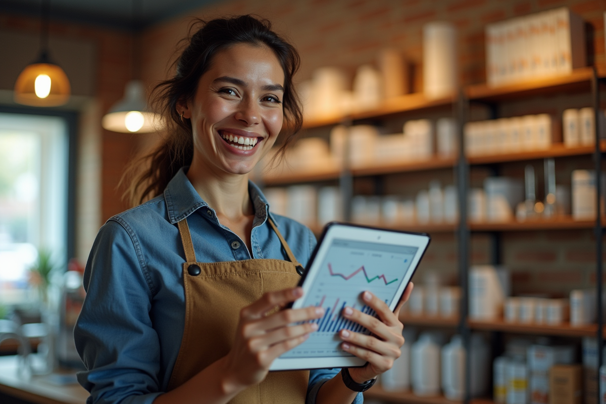 Propriétaire de petite entreprise utilisant une tablette dans sa boutique