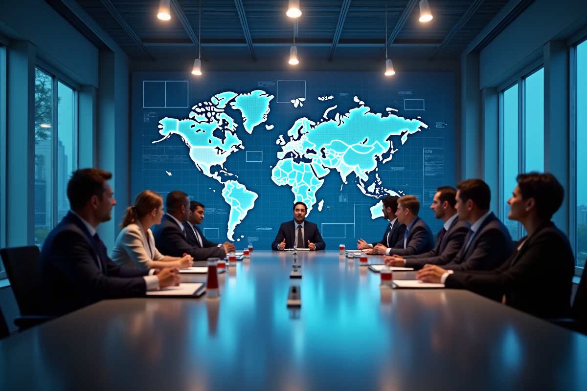 Réunion de professionnels internationaux discutant d'accords commerciaux