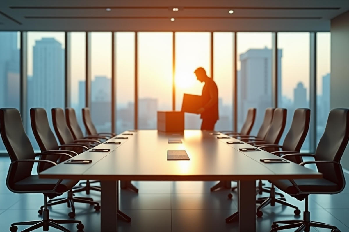 Employe quittant une salle de reunion d entreprise