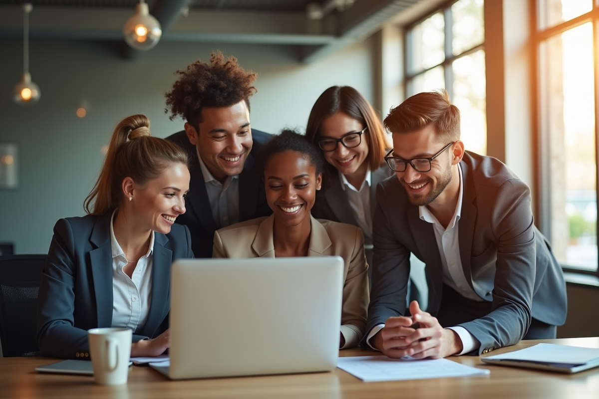 Équipe de professionnels dans un bureau moderne collaborant