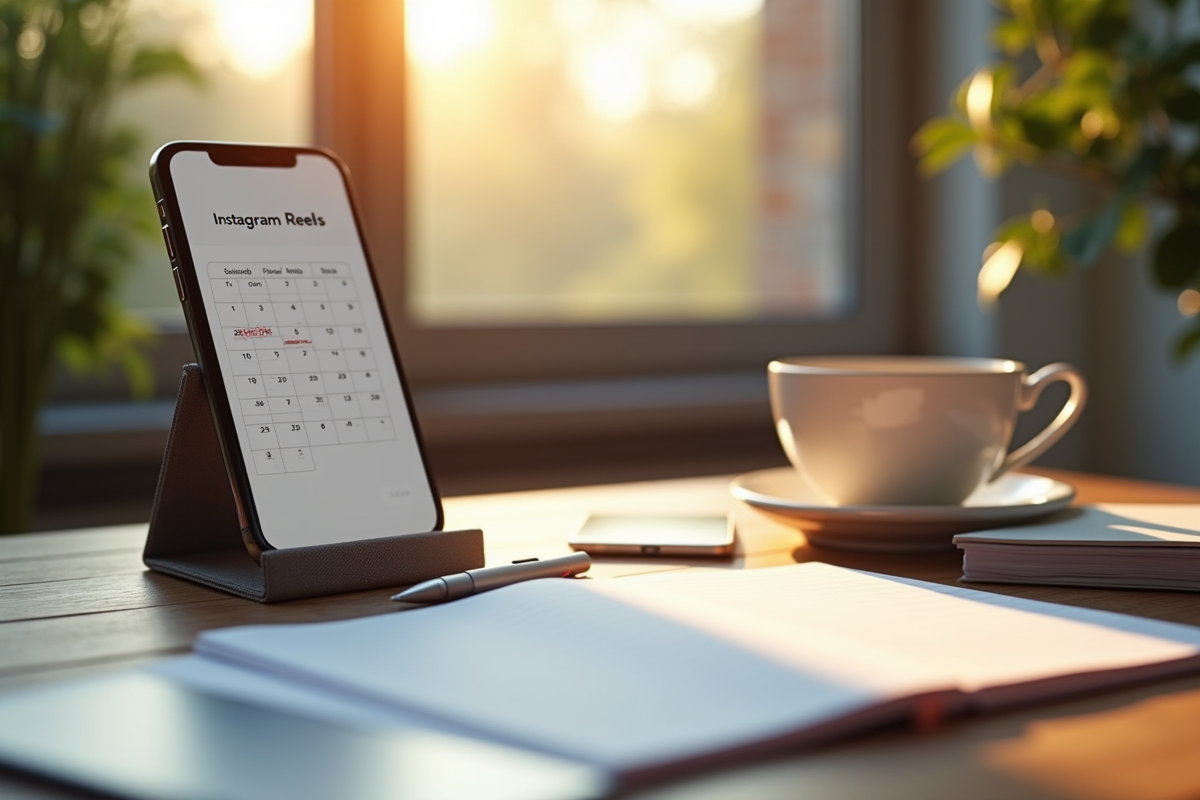 Espace de travail moderne avec calendrier reels Instagram