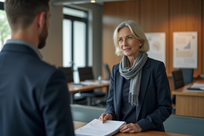 Femme française consultante à un guichet administratif