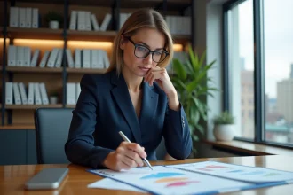 Femme d affaires en costume dans un bureau moderne