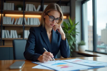 Femme d affaires en costume dans un bureau moderne