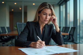 Femme d'affaires en réunion dans un bureau moderne