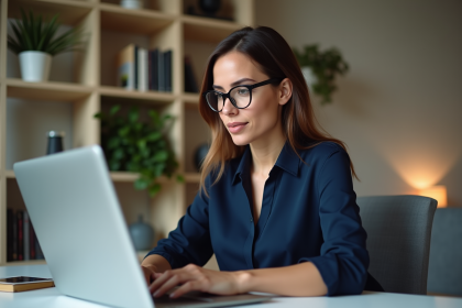 Femme professionnelle au bureau en train de planifier un email