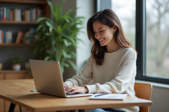 Femme travaillant sur un ordinateur dans un intérieur moderne