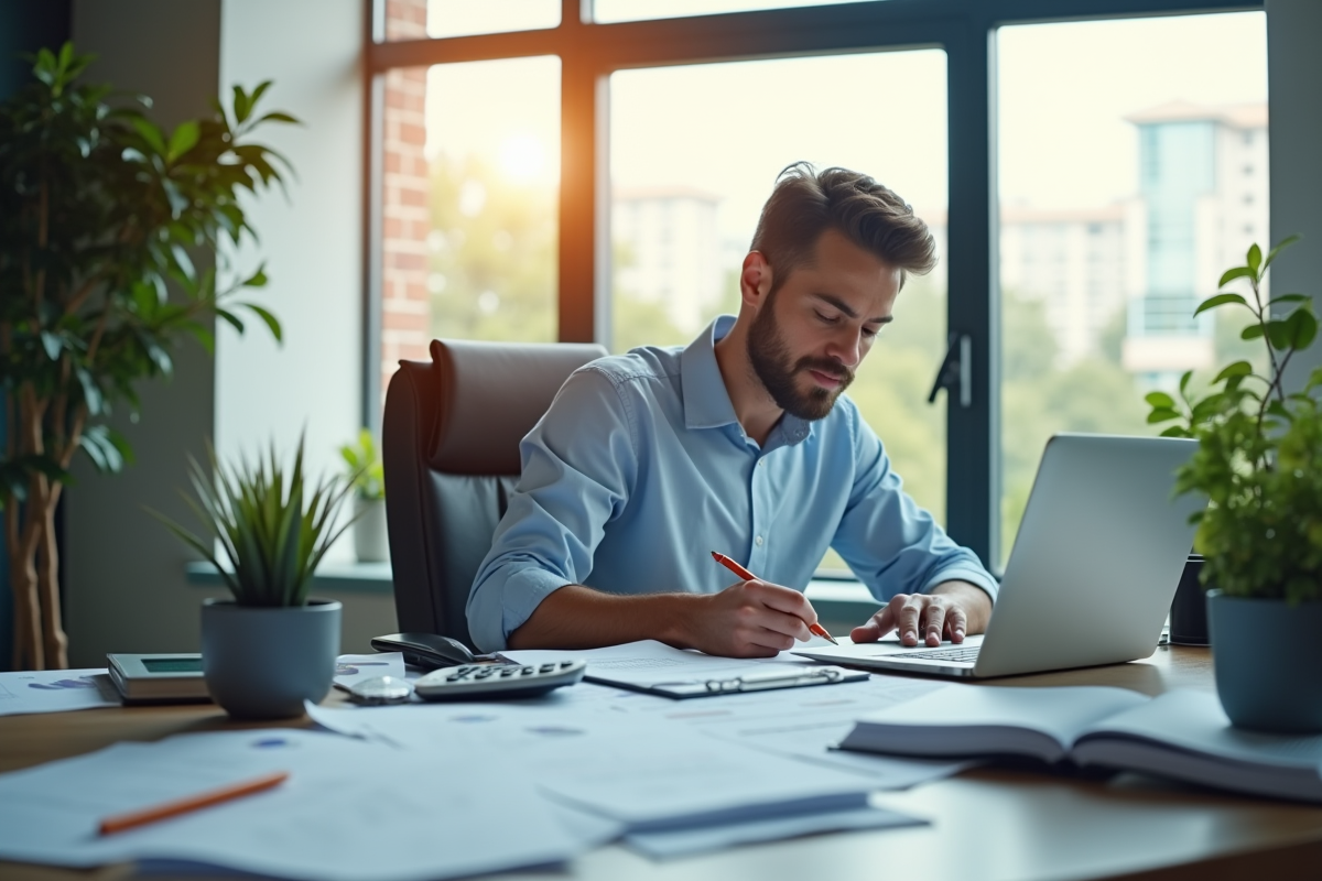 Propriétaire d'une petite entreprise travaillant à un bureau organisé