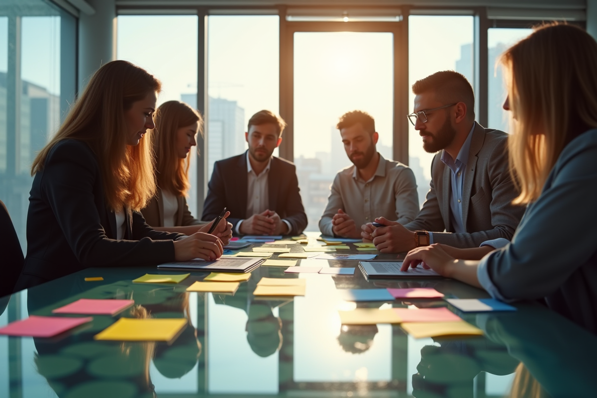 Groupe de professionnels collaborant autour d'une table moderne