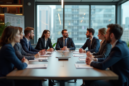 Groupe de professionnels en réunion dans un bureau moderne