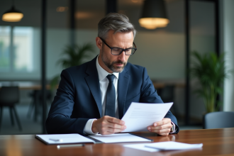 Homme d'affaires en costume bleu lors d'une réunion