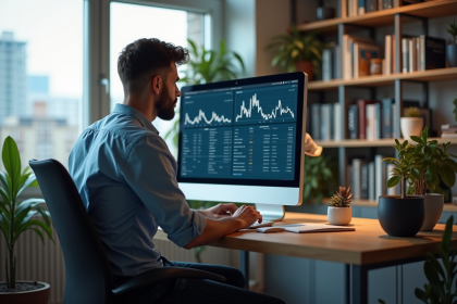 Jeune homme professionnel analysant des données de trafic