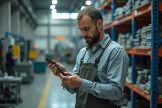 Ingénieur inspectant une garniture en elastomere dans une usine moderne