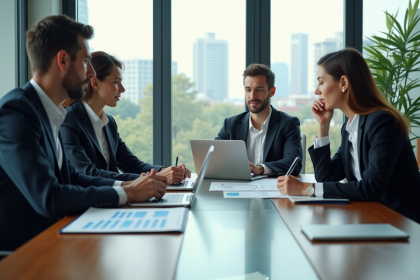 Groupe de professionnels en réunion dans un bureau moderne