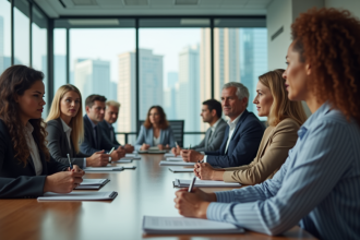 Groupe de professionnels divers en réunion au bureau