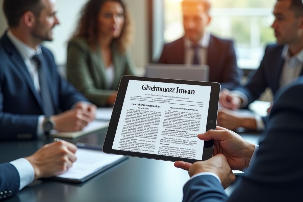 Professionnels discutant autour d une tablette numérique